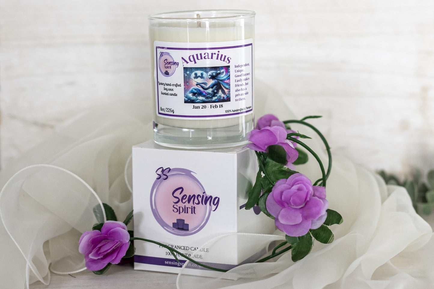 Aquarius birthday candle scented with Fairy or Angel fragrances.
