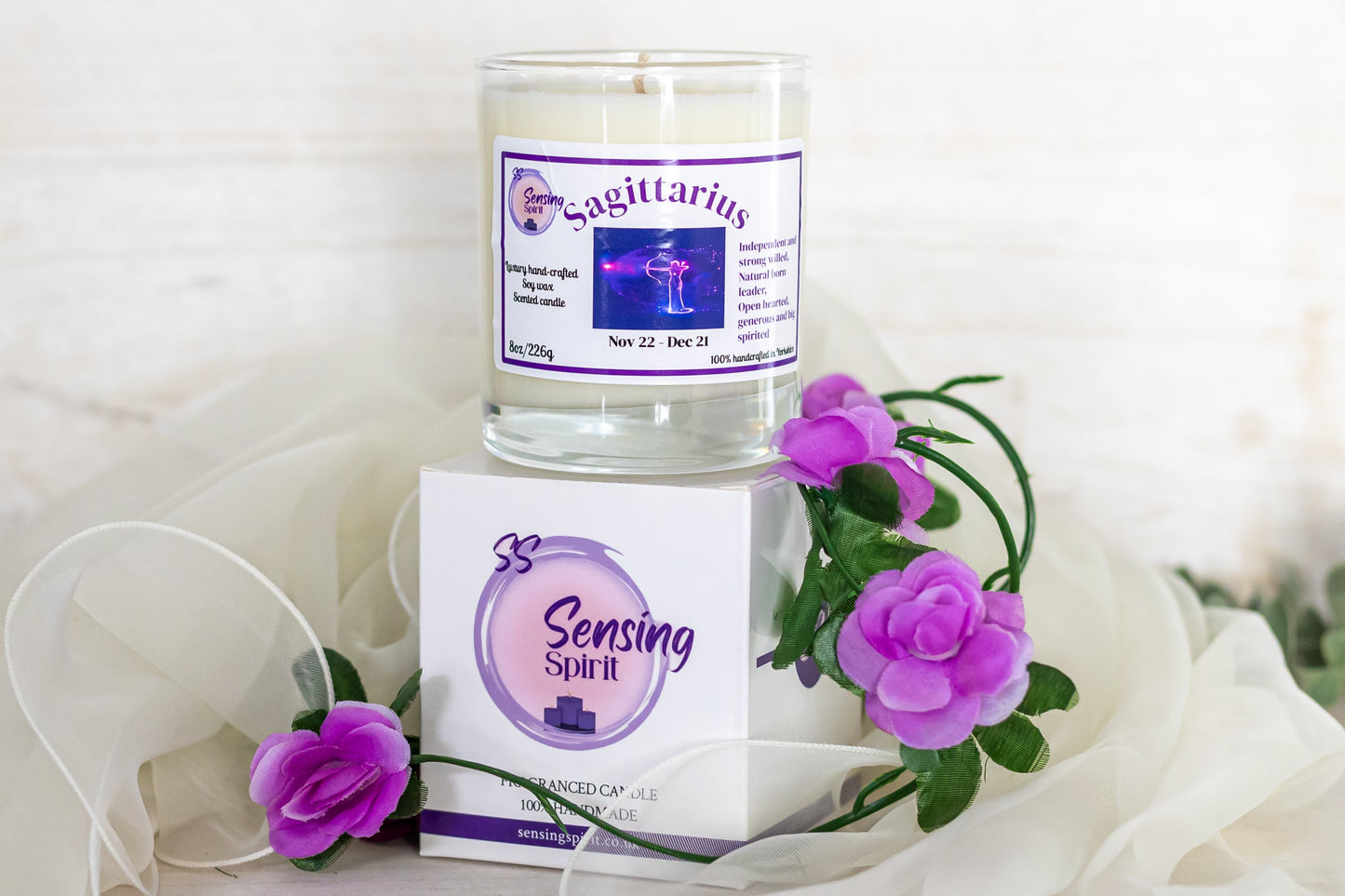 Sagittarius zodiac candle with box