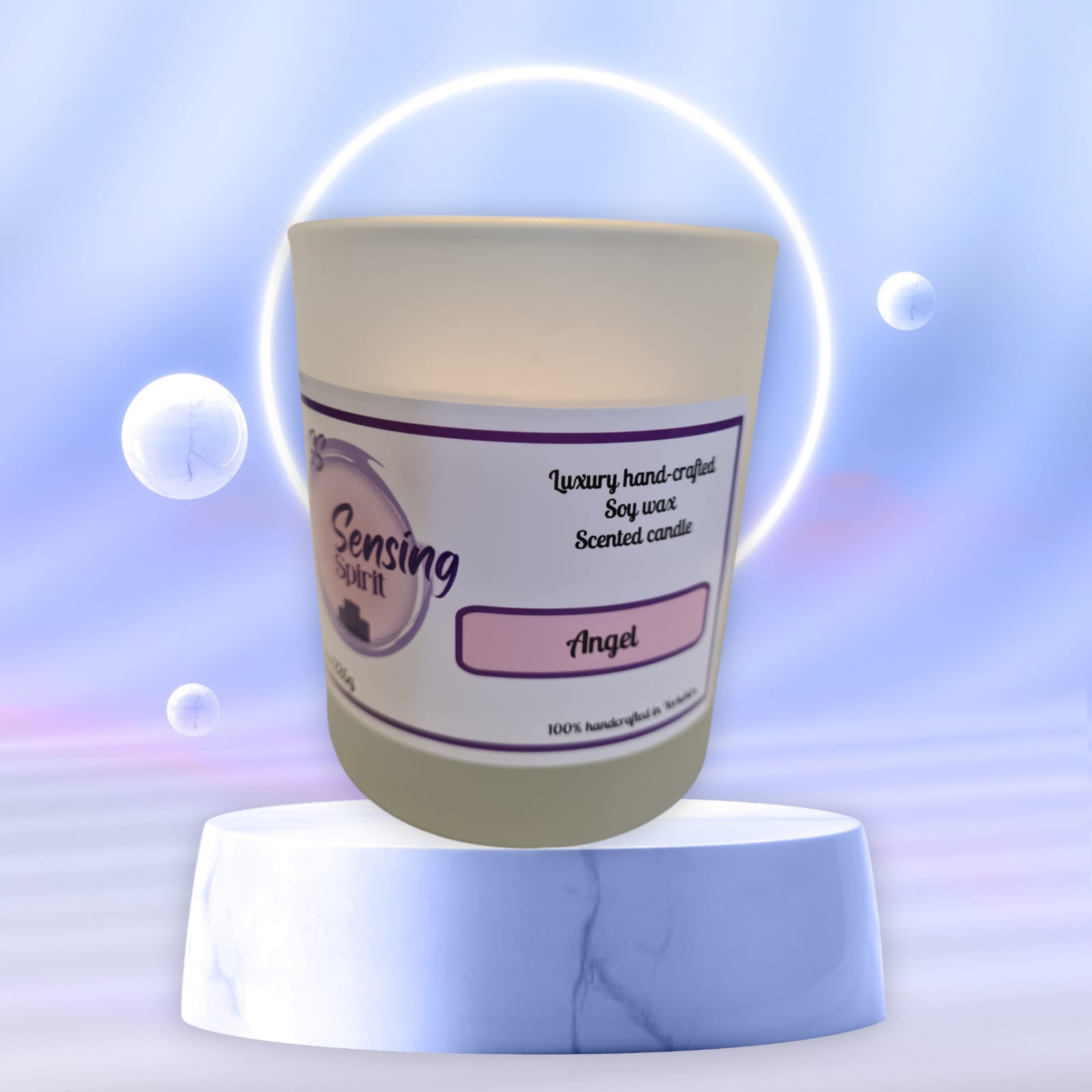 Sensing spirit candle company's Angel scented candle inspired by Thierry Mugler famous Angel perfume.